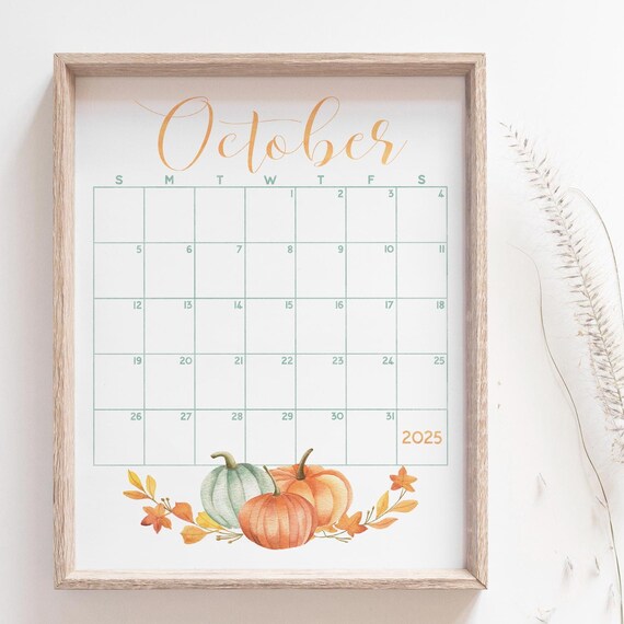 October 2025 Calendar Watercolor Pumpkins Autumn Leaves Planner