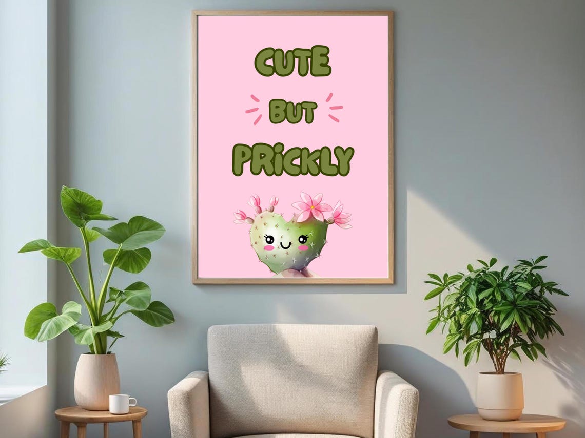 Cute But Prickly Cactus Poster Kawaii Pink Kids Room Art Decor