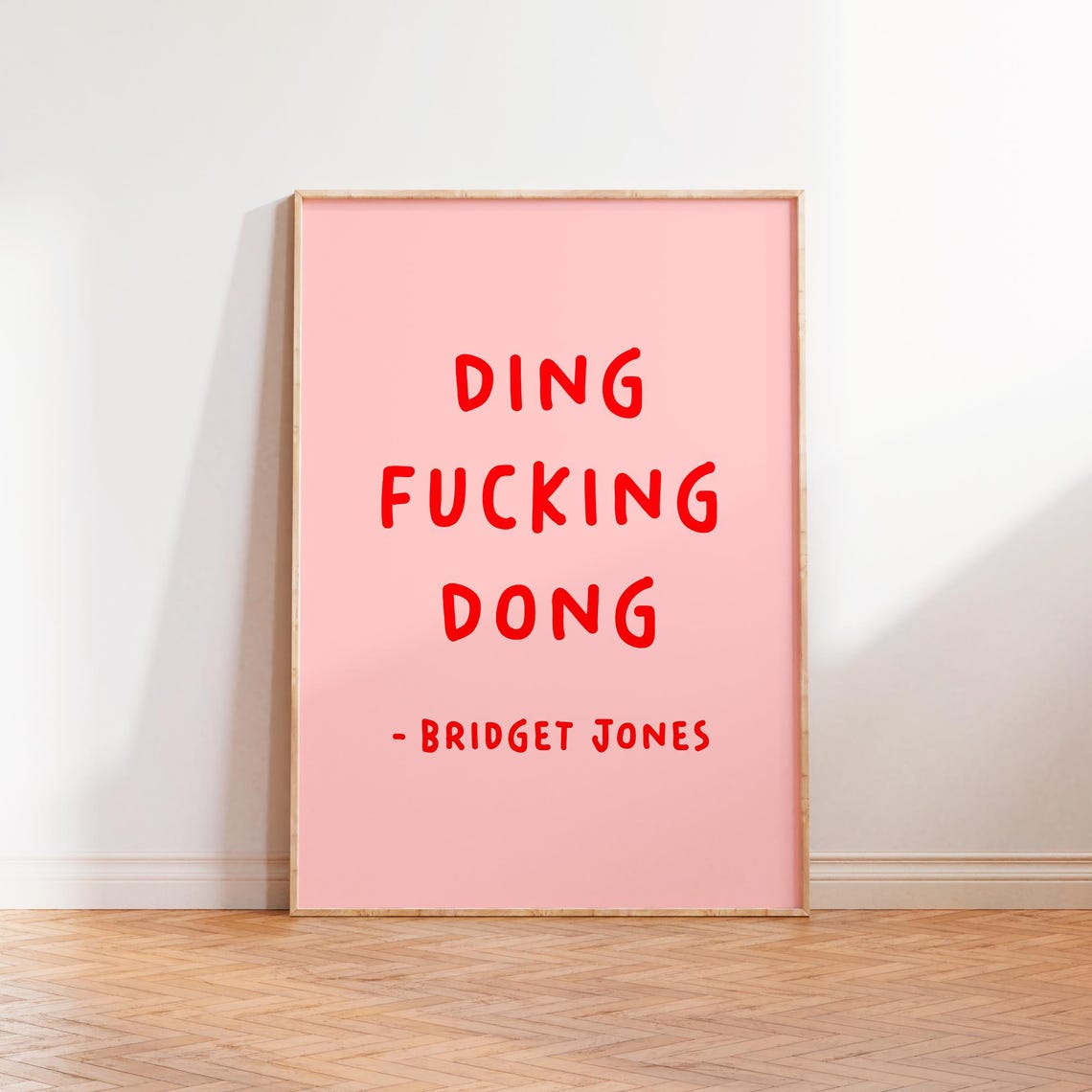 Ding Fucking Dong Bridget Jones Quote Poster on Blush Pink Background