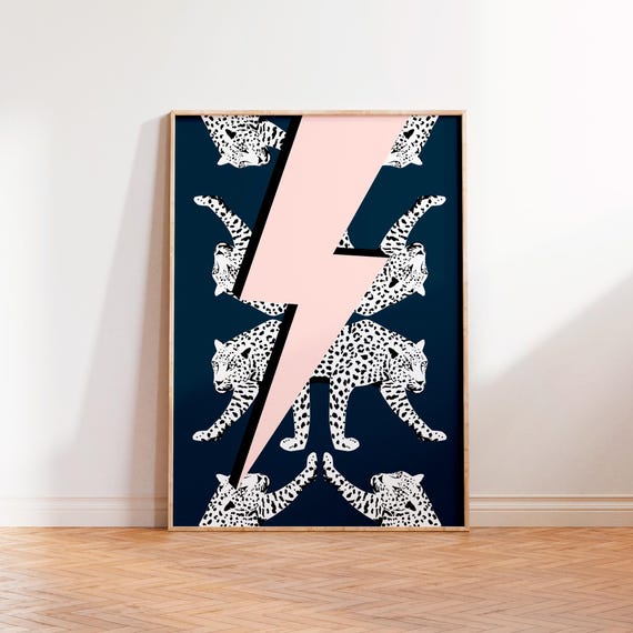 Lightning Bolt Leopard Wall Art Print Lightning Bolt Print Leopard Wall Art Unframed A5 A4 A3 Leopard Poster Bright Bold Fun Print