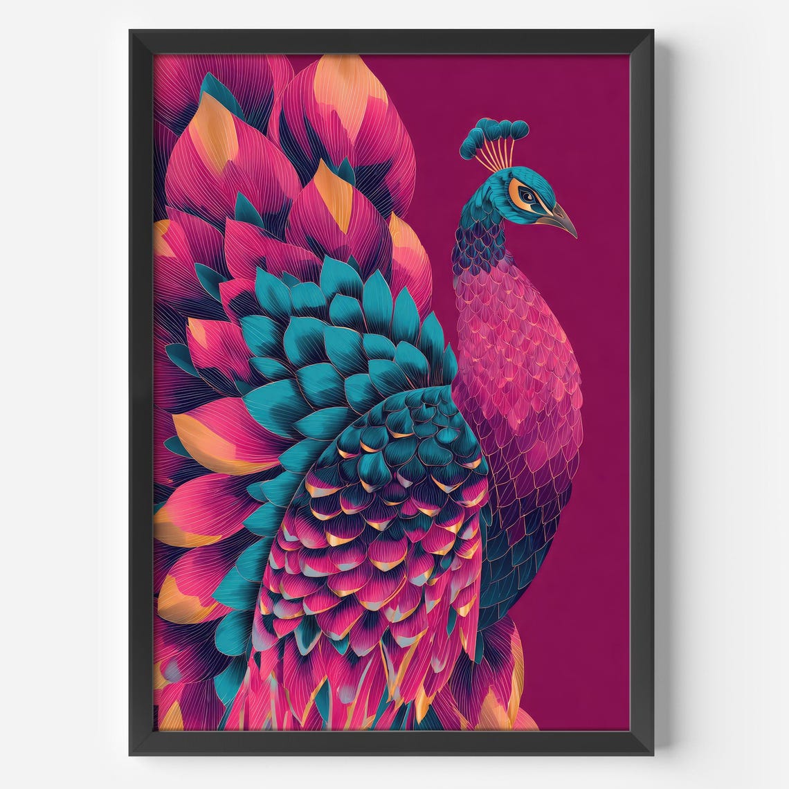 Modern Living Room Wall Art Exotic Peacock Illustration Purple Color Explosion Print Eyecatching Hallway Bedroom Decoration