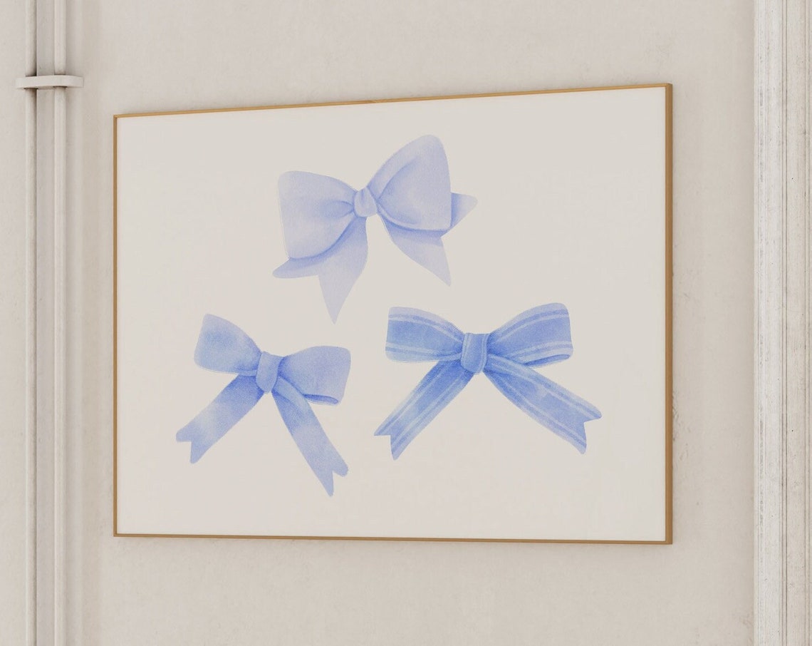 Blue Watercolor Bow Trio Soft Aesthetic Nursery Decor Poster - Image 3