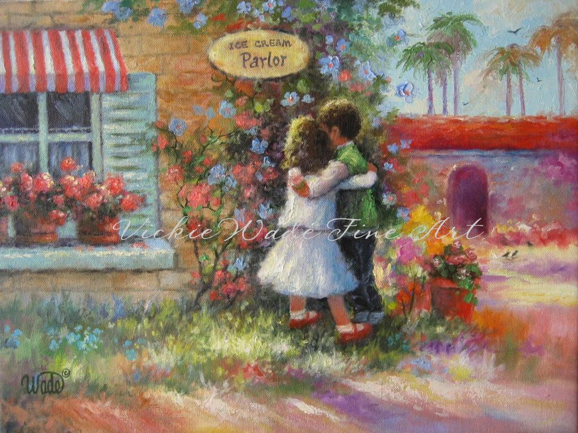 Boy Girl Art Print Brother And Sister Wall Decor Boy Hugging Girl Art Ice Cream Shop Ice Cream Parlor Painting Vickie Wade Art