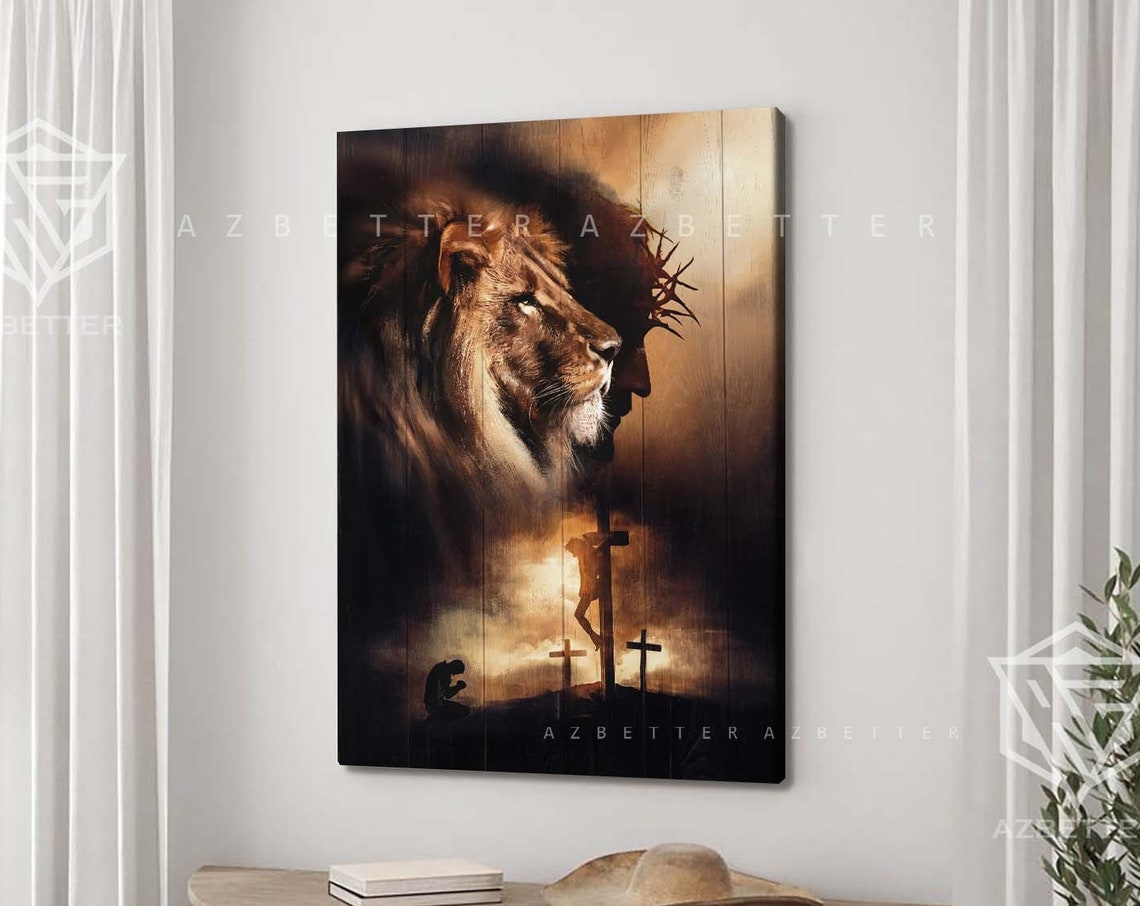Lion And Jesus Art Painting God Wall Art Home Decor Gift For Christian Family Jesus Painting Lion Of Judad Praying With Jesus