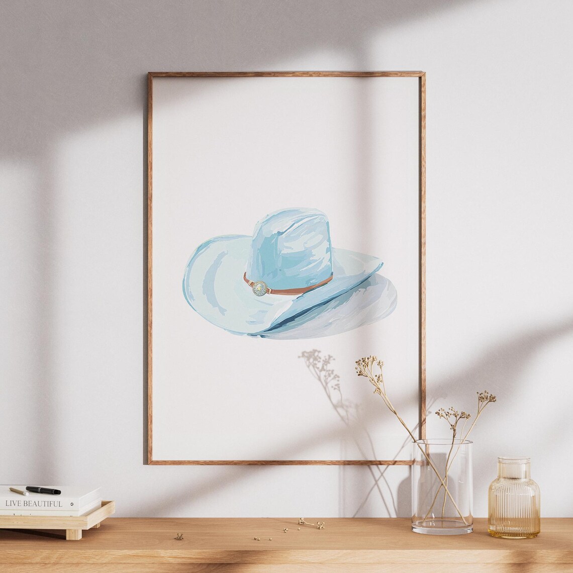 Light Blue Cowboy Hat Watercolor Western Minimalist Art Poster
