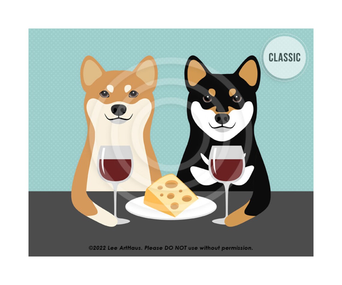 644dp Dog Art Prints Two Shiba Inu Dogs Drinking Wine Wall Art Shiba Inu Decor Wine And Cheese Shiba Inus Pet Portrait Funny Dog
