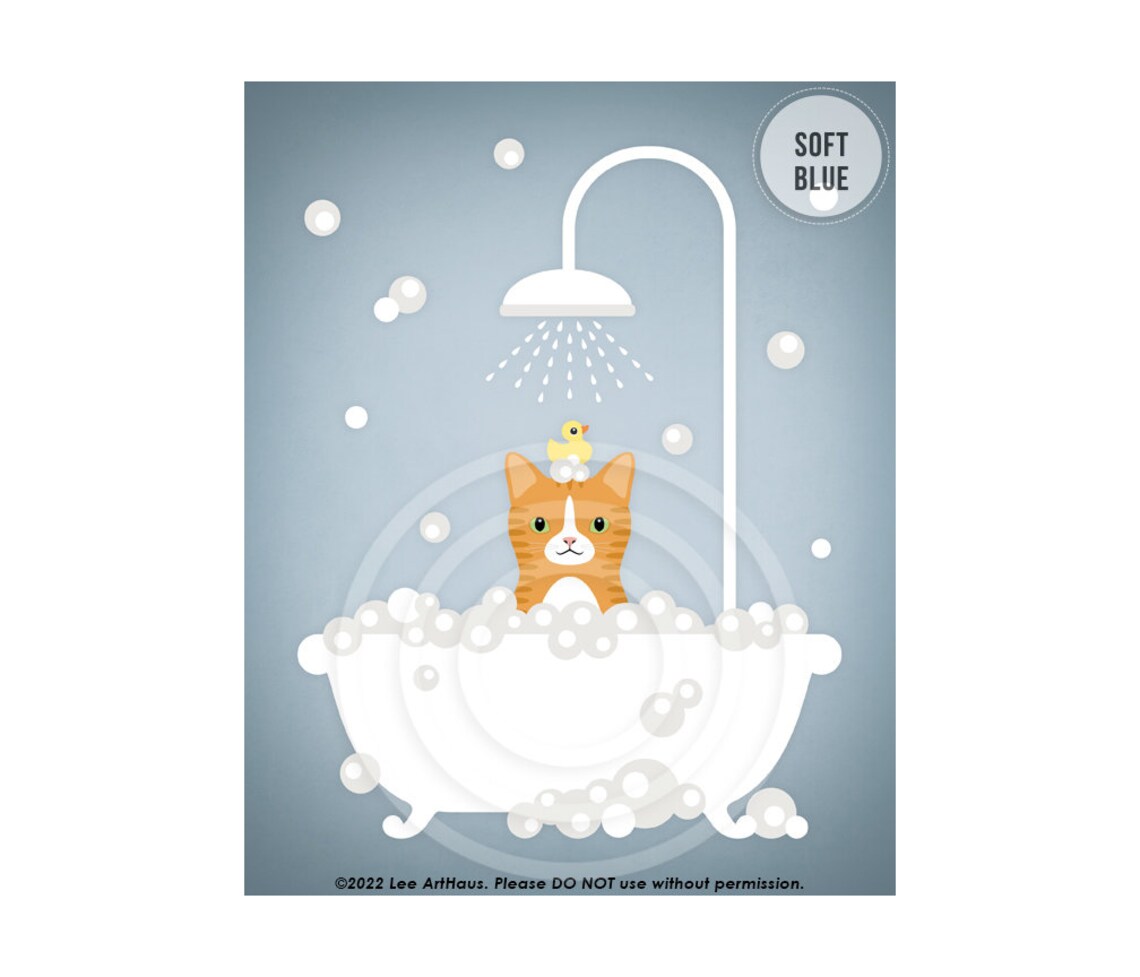 Orange Tabby Cat Bubble Bath Shower Rubber Duck Cute Cat Wall Art Poster - Image 2