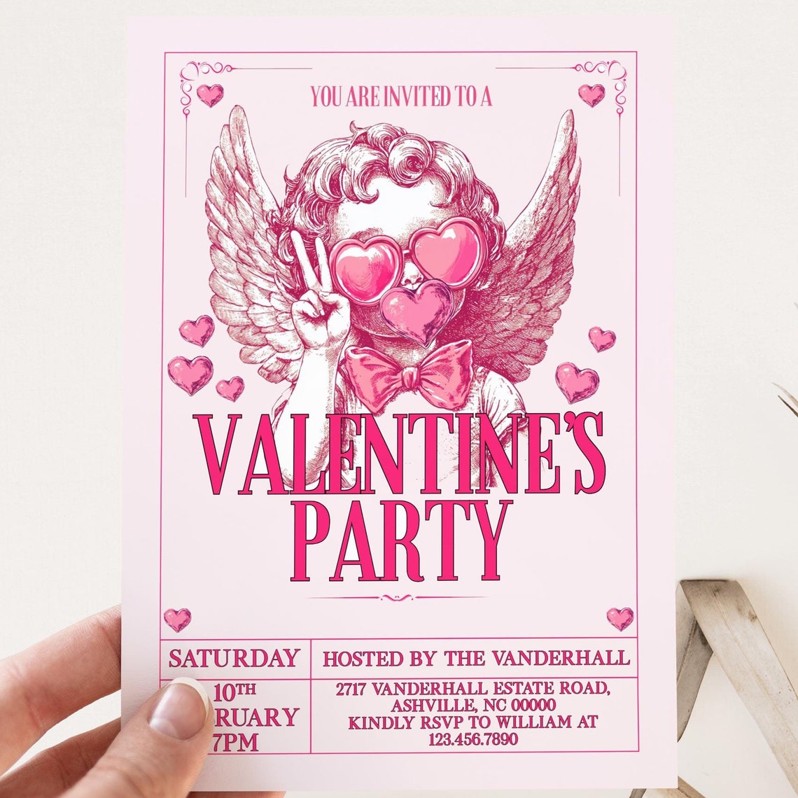 Editable Pink Cupid Valentines Party Invitation Template Print