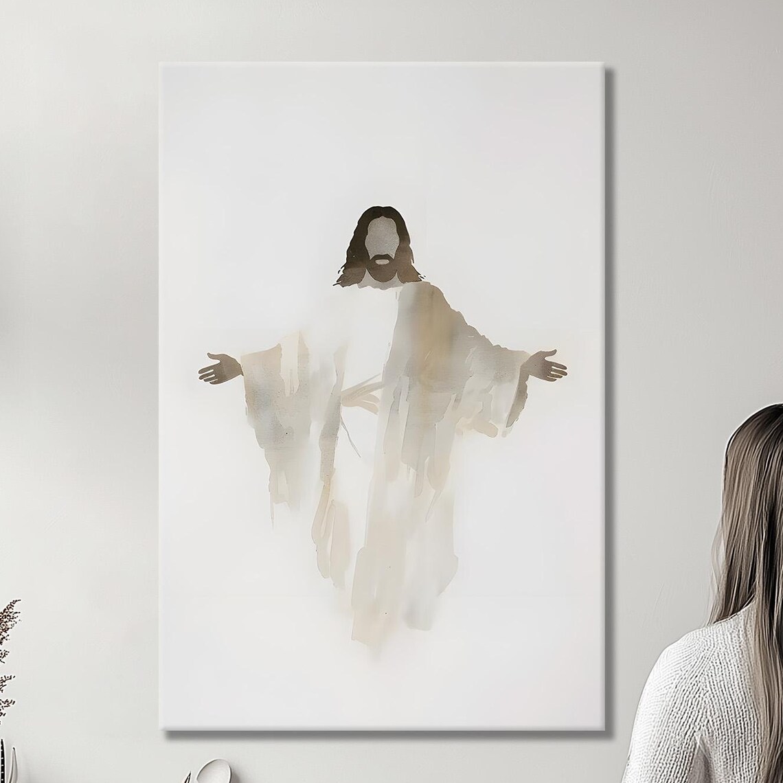 Minimalist Watercolor Jesus Christ With Open Arms Christian Poster