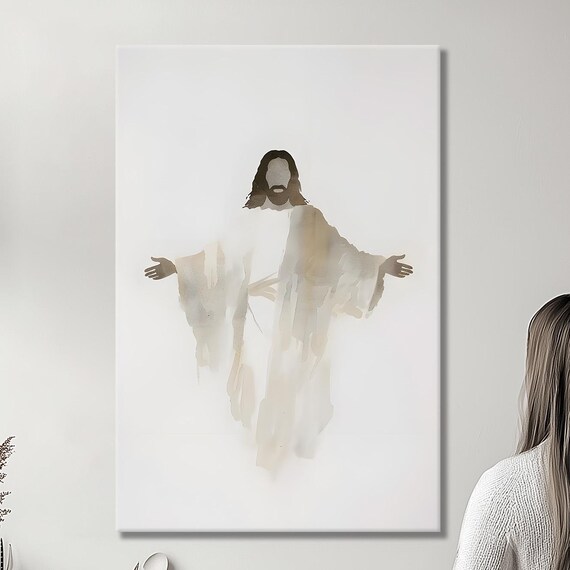 Minimalist Watercolor Jesus Christ With Open Arms Christian Poster