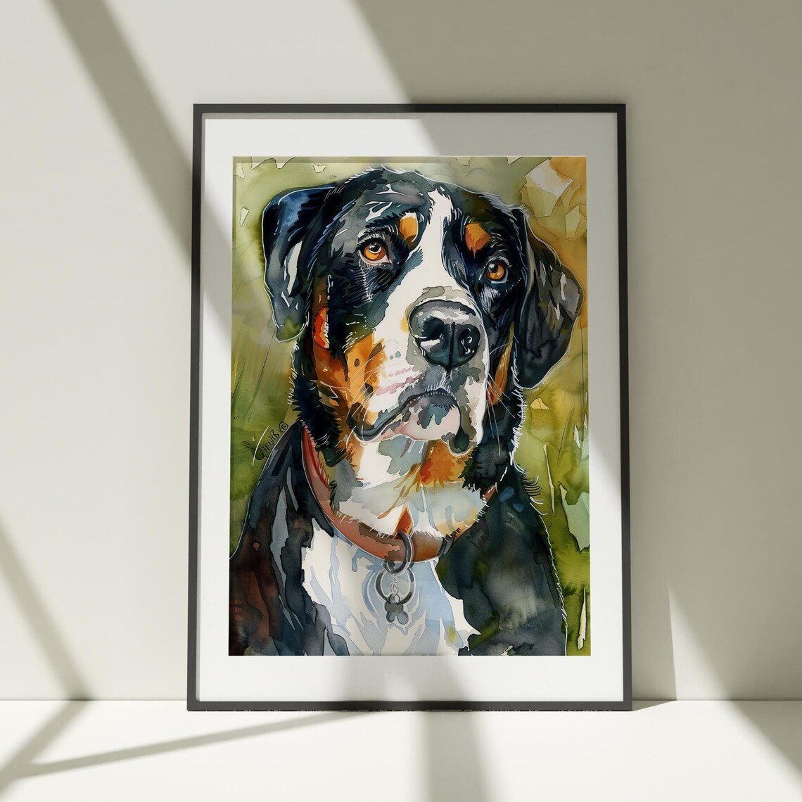 Greater Swiss Mountain Dog Watercolor Portrait Breed Art Poster