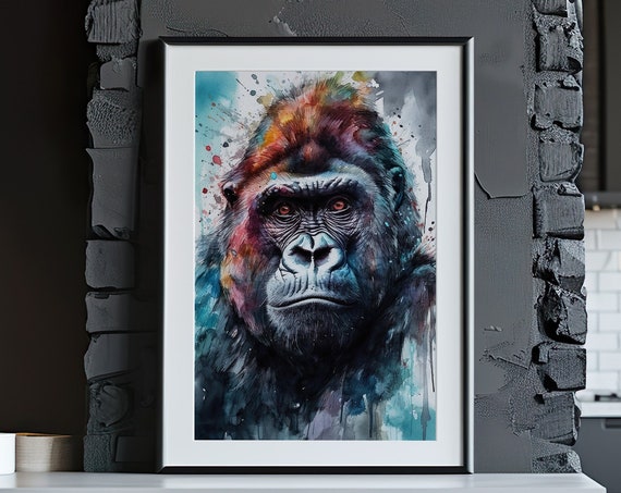 Gorilla Painting Wall Art Poster Gift Watercolor Colorful Animal Painting Illustration Nature Wall Art Home Decor Print