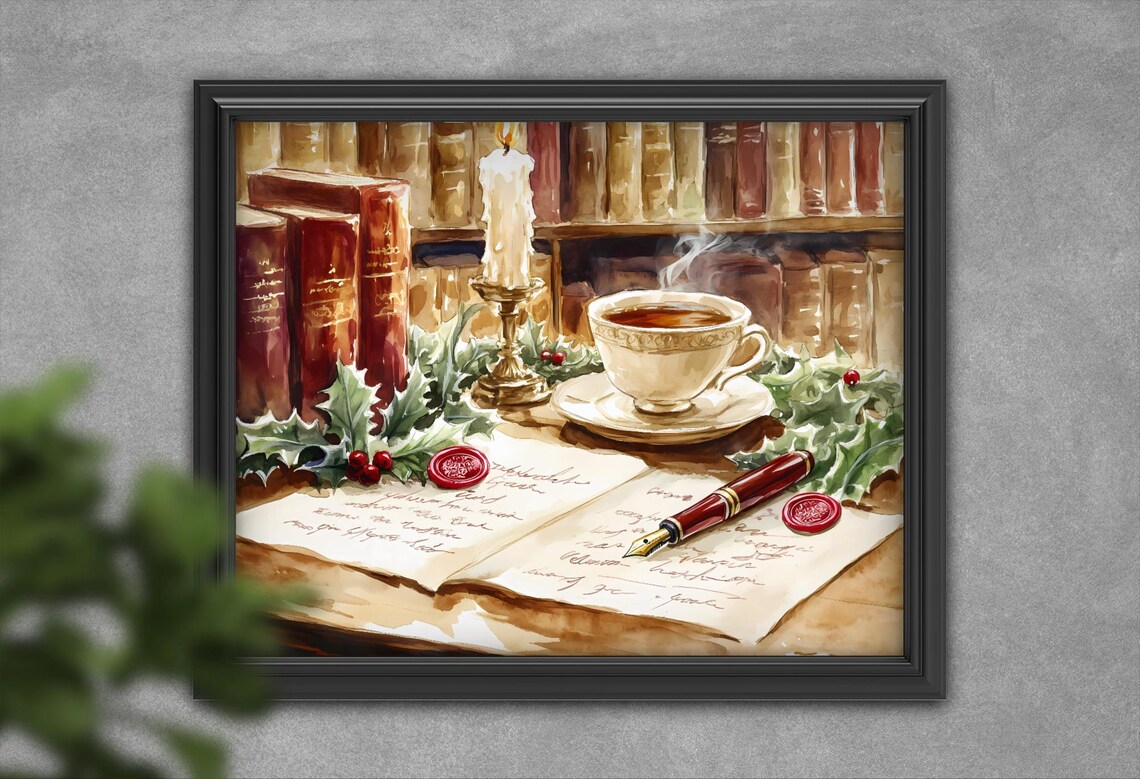 Rustic Christmas Writing Scene, Holiday Desk Decor