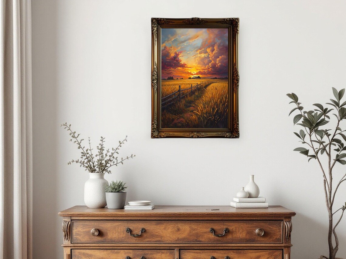 Serene Sunset Landscape, Rustic Farmhouse Decor - Image 2