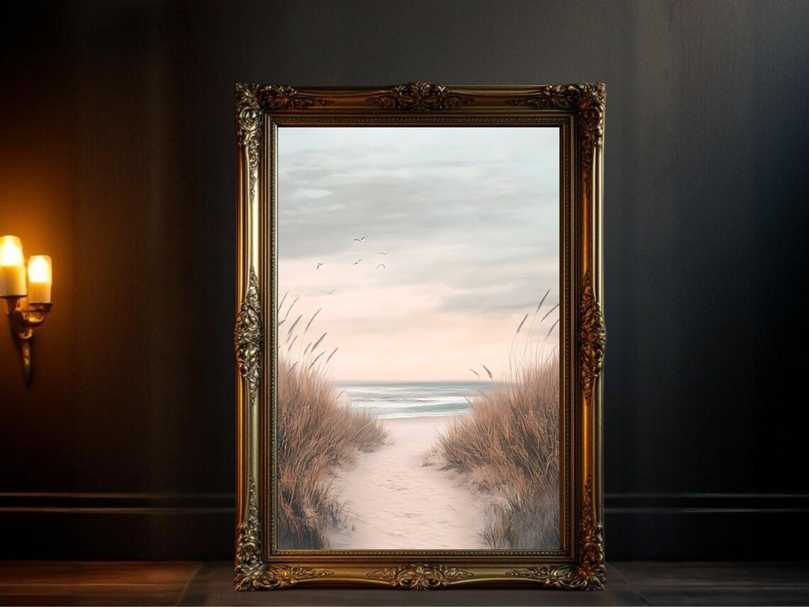 Coastal Beach Path, Tranquil Sea View Art Print