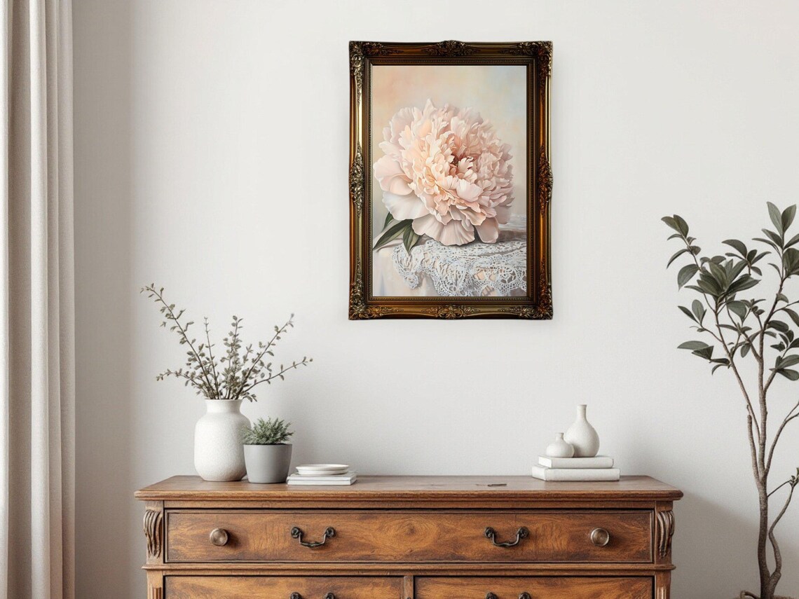 Peony Print, Vintage Oil Painting Botanical Decor - Image 3