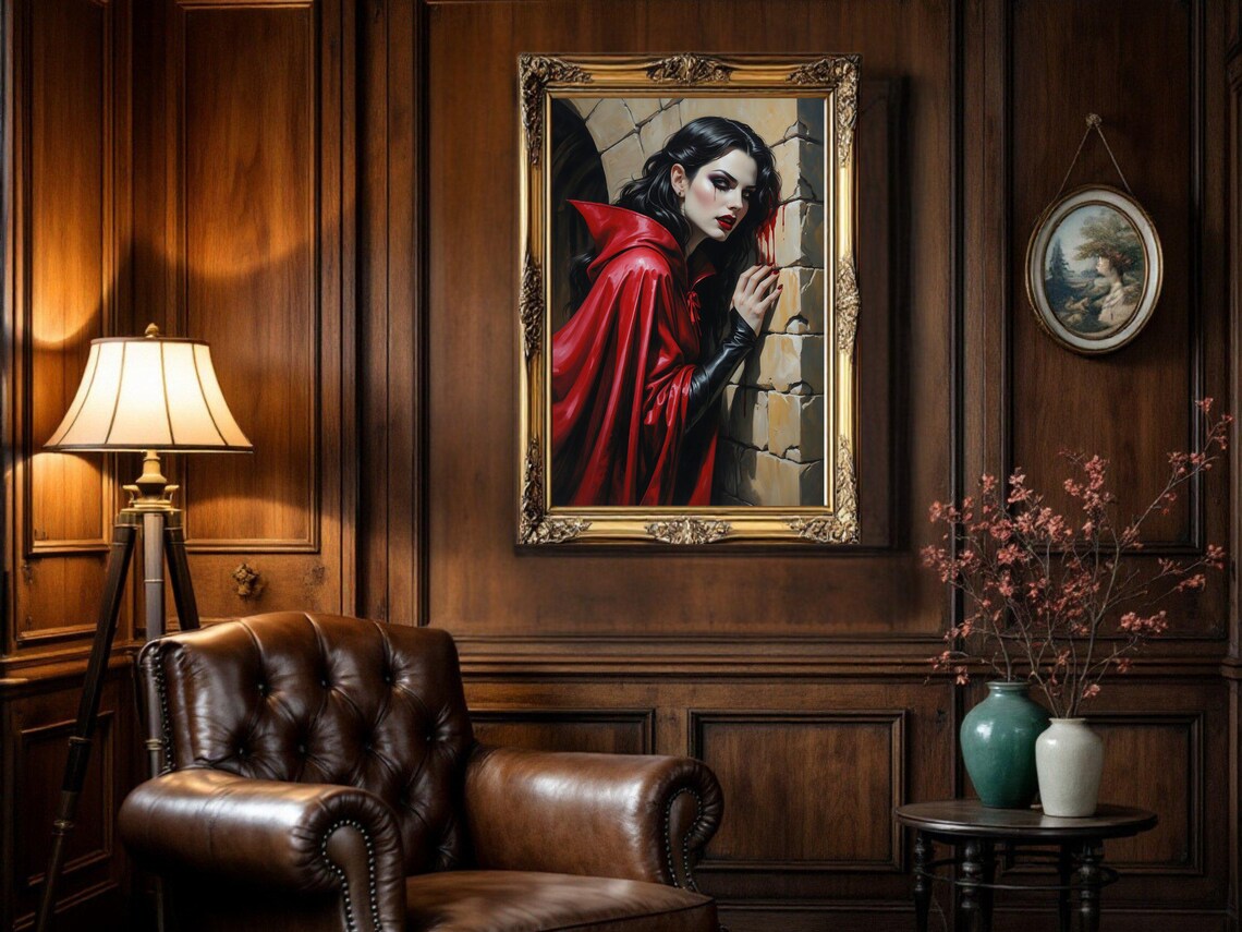 Gothic Vampire Woman Art Print, Halloween Decor - Image 3
