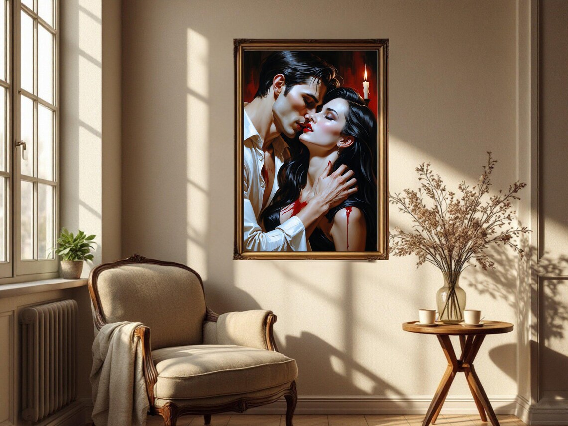 Romantic Vampire Couple, Gothic Dark Romance Art Print - Image 2