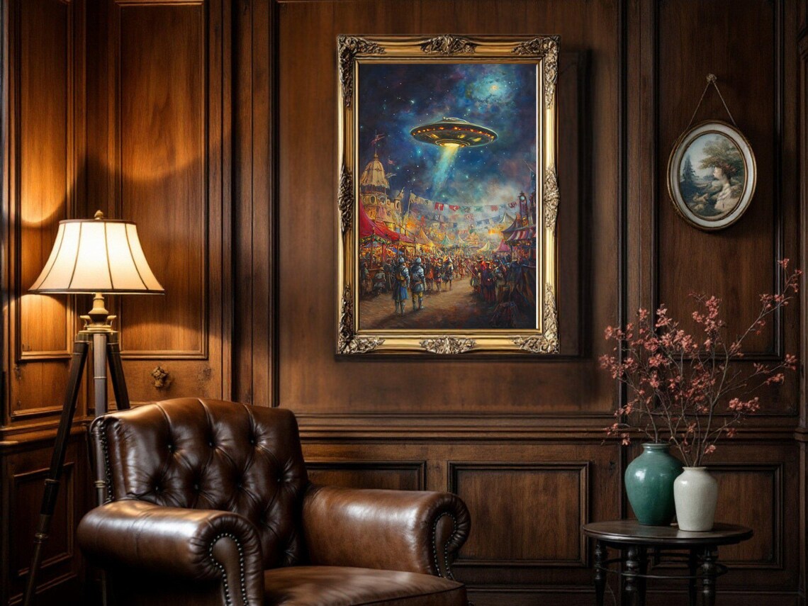 UFO Carnival Fair Night Scene, Fantasy Art Print - Image 3
