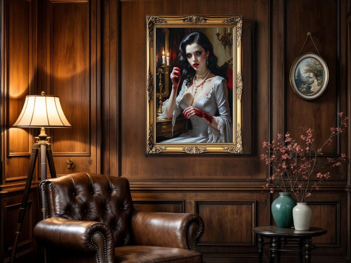Gothic Vampire Woman, Dark Victorian Lady Painting - Image 3