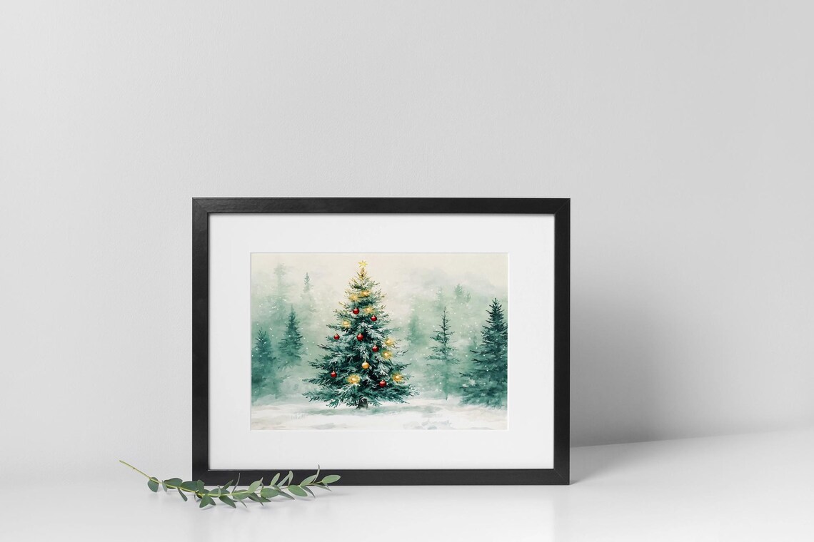 Christmas Tree In Winter Wonderland, Rustic Holiday Art Print - Image 3