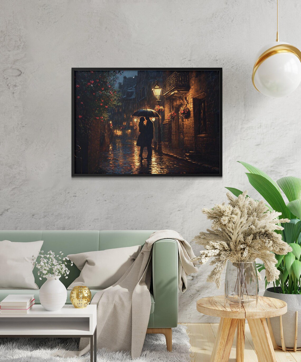 Romantic Rainy Night City Street Art Print - Image 2