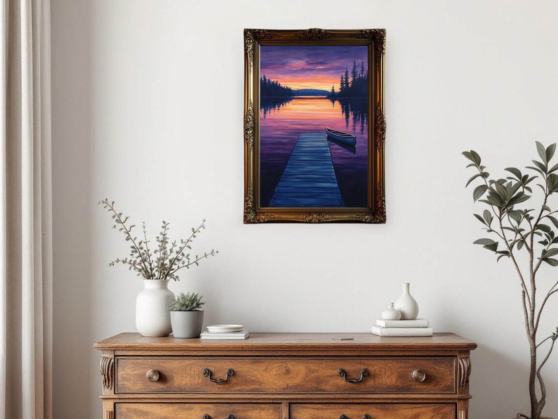 Sunset Lake View, Scenic Landscape Art Print - Image 2