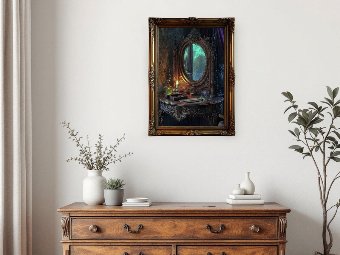 Vintage Vanity Mirror Art Print, Gothic Decor - Image 3