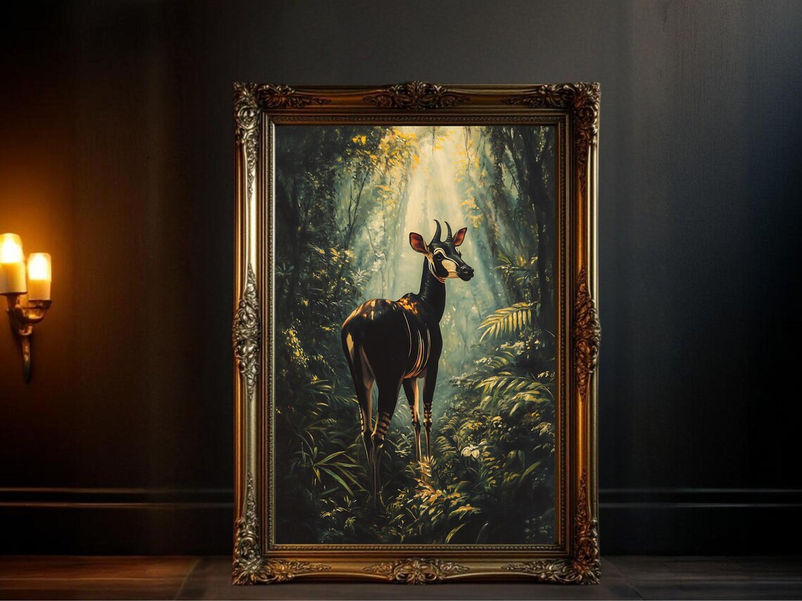 Enchanting Okapi Forest Animal Art Print, Jungle Scene