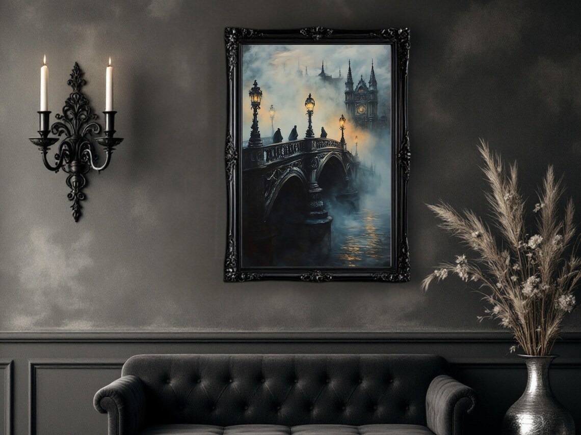 Mysterious Gothic Bridge At Night Art Print - Image 2