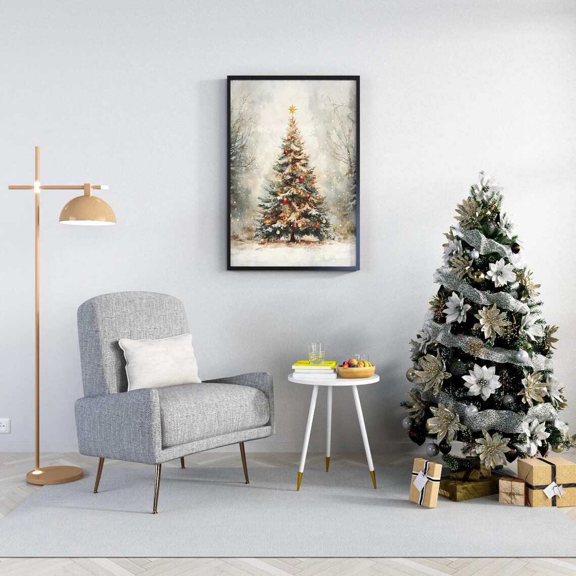 Vintage Holiday Tree, Festive Christmas Scene - Image 2