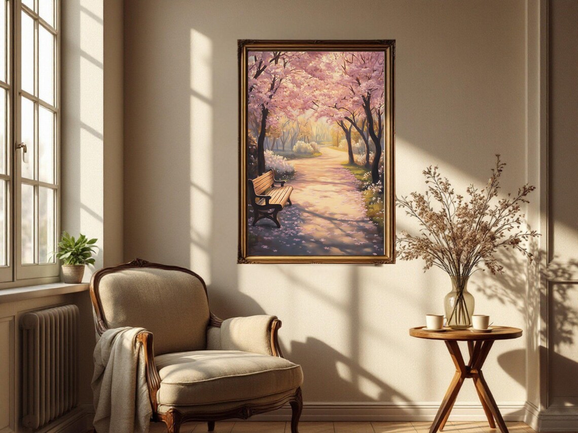 Cherry Blossom Path Art Print, Spring Park Scene - Image 3