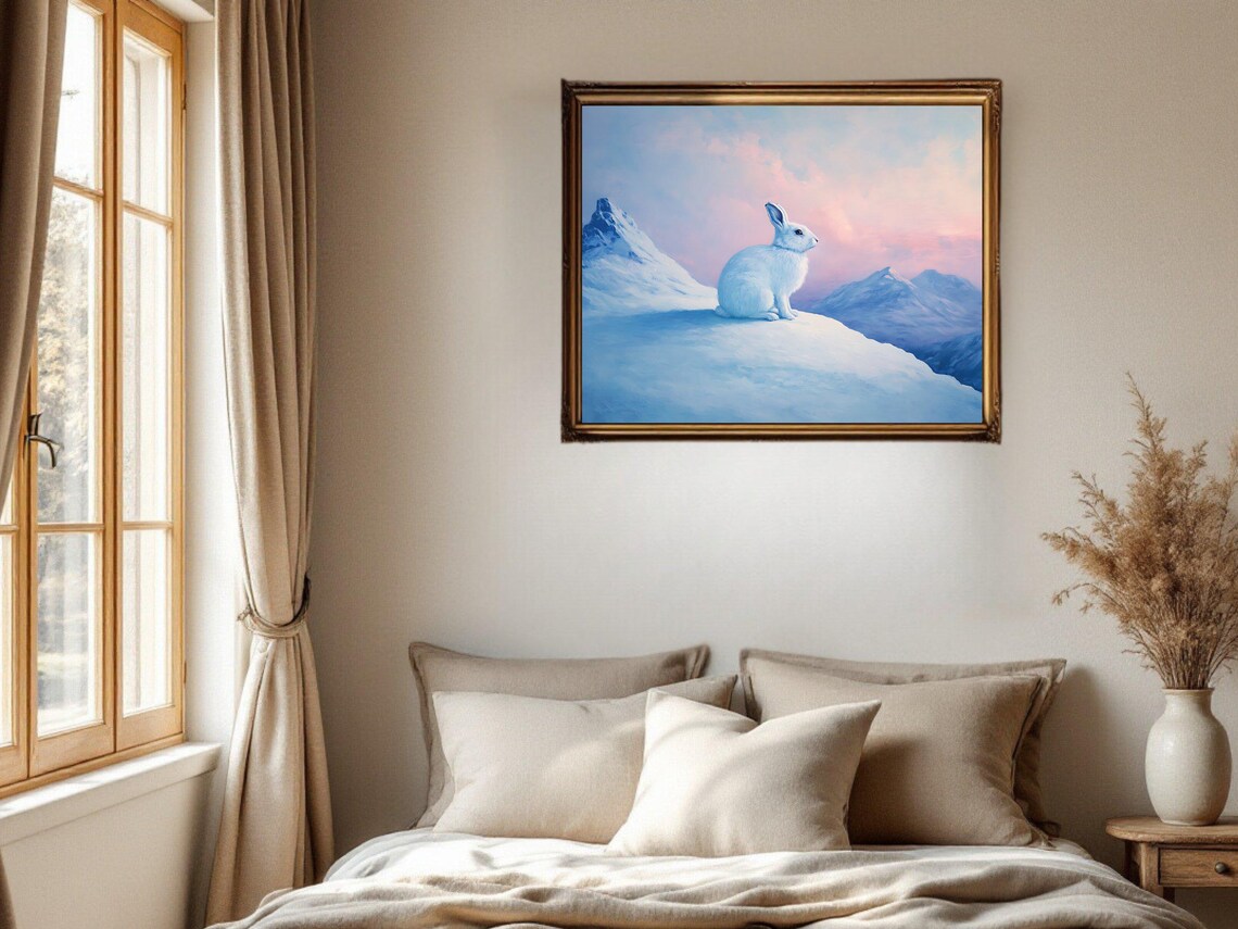 Winter Wonderland Rabbit, Snowy Mountain Scene - Image 2