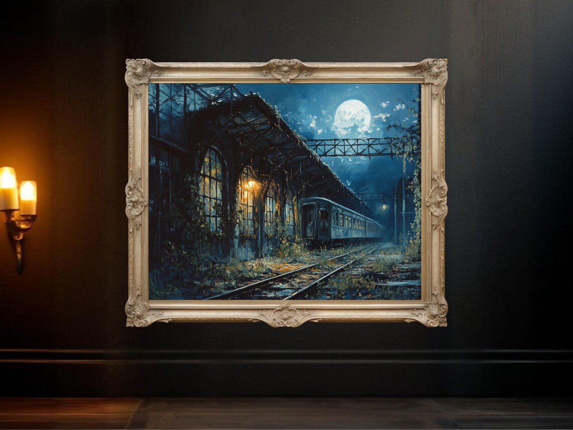 Vintage Abandoned Station, Nighttime Train Poster