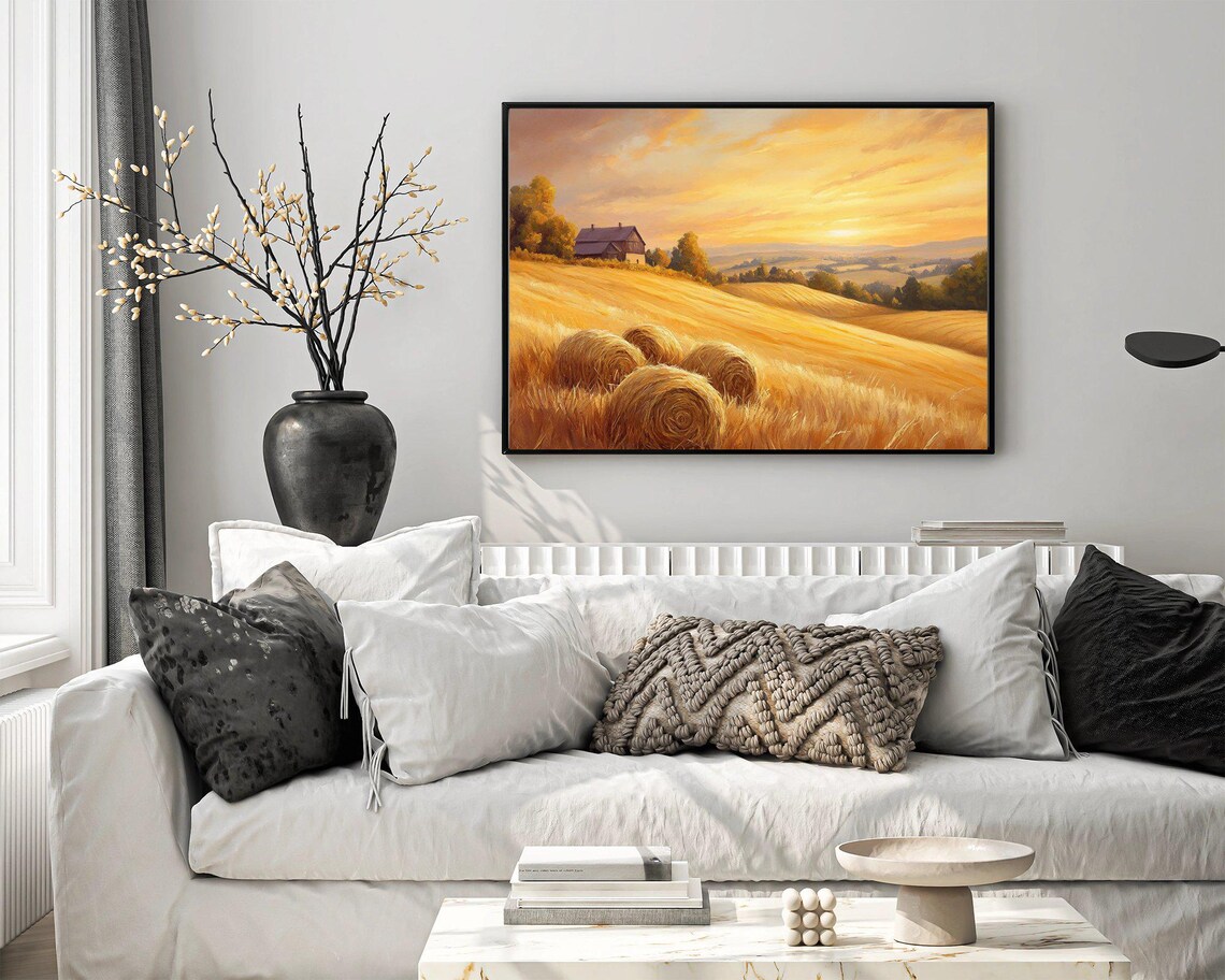 Country Sunset Farmhouse, Rustic Landscape Poster - Image 3