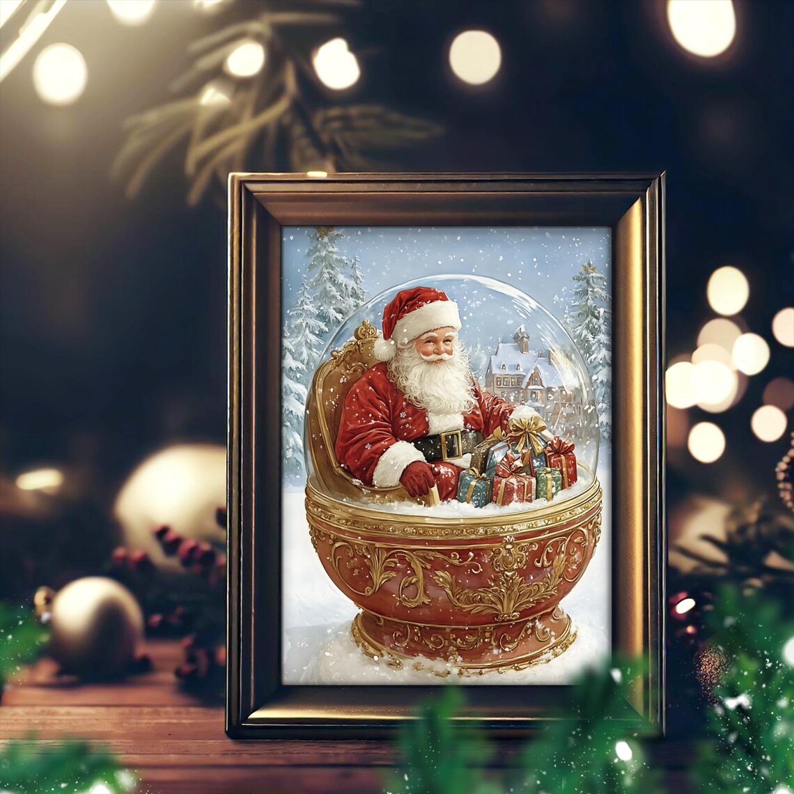 Santa With Gifts Snow Globe Vintage Christmas Scene - Image 3