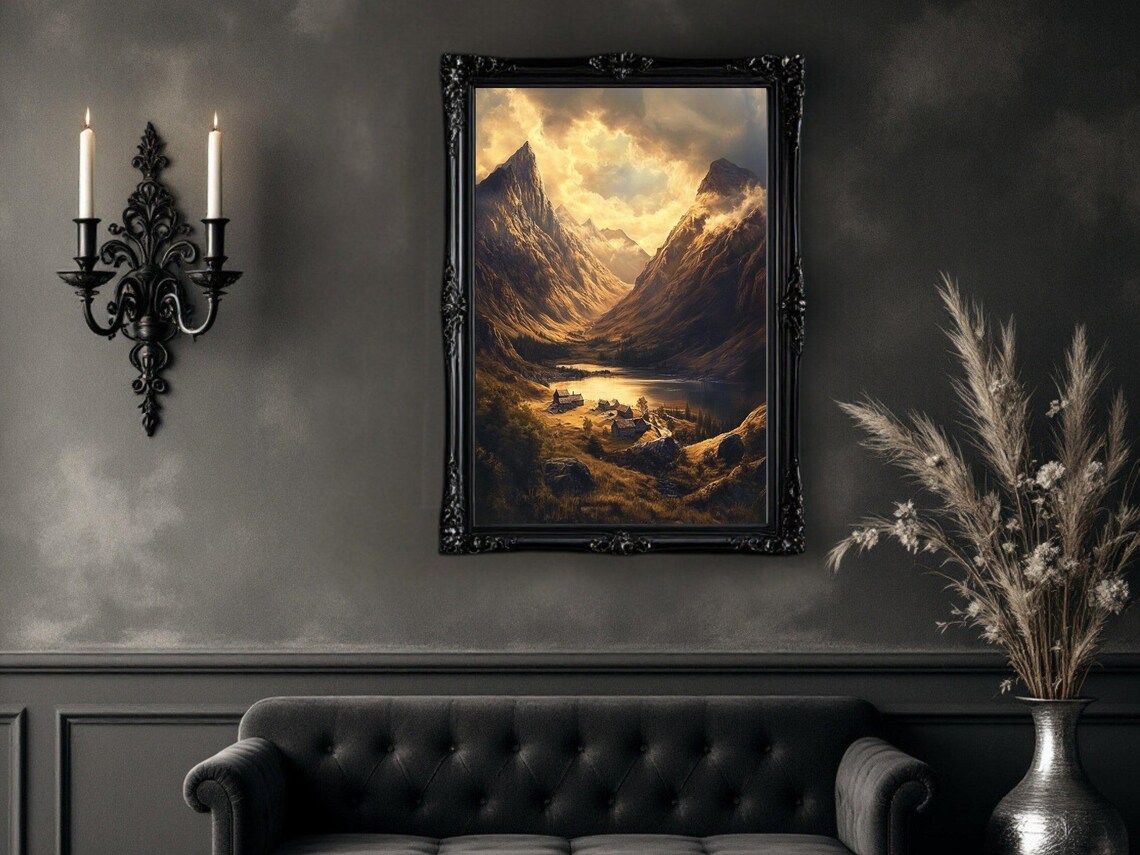 Enchanting Mountain Landscape, Serene Valley Sunset - Image 2