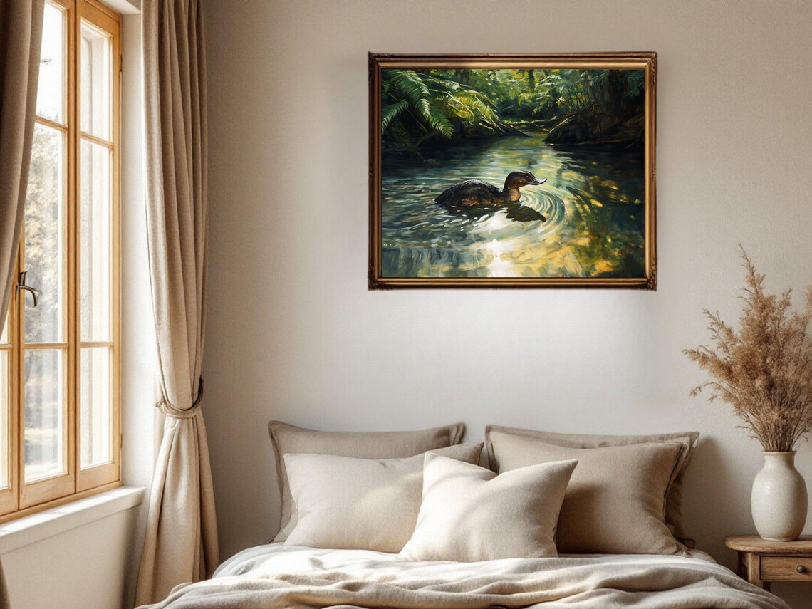 Duck In Forest Stream Rustic Wildlife Art Print - Image 2