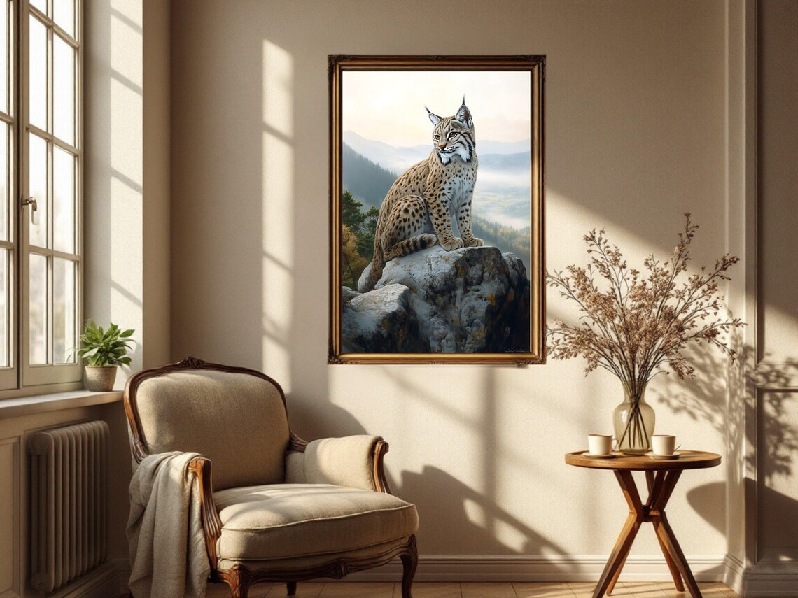 Majestic Lynx, Mountain Landscape Art Print - Image 2
