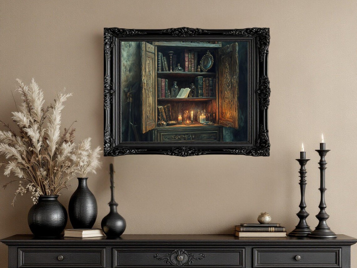 Vintage Bookshelf Art Print, Cozy Library Decor - Image 3