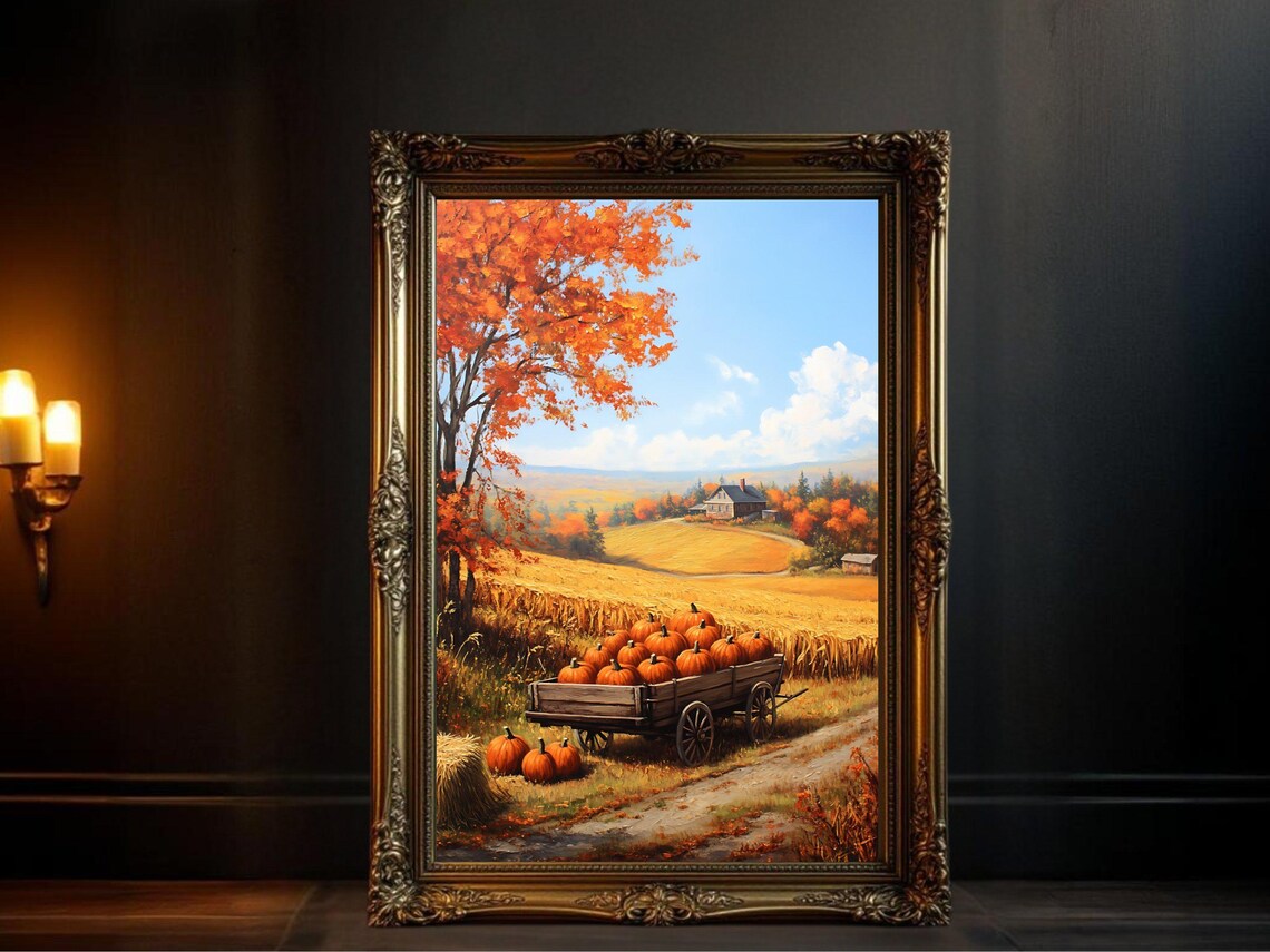 Pumpkin Harvest Art Print, Rustic Farmhouse Decor