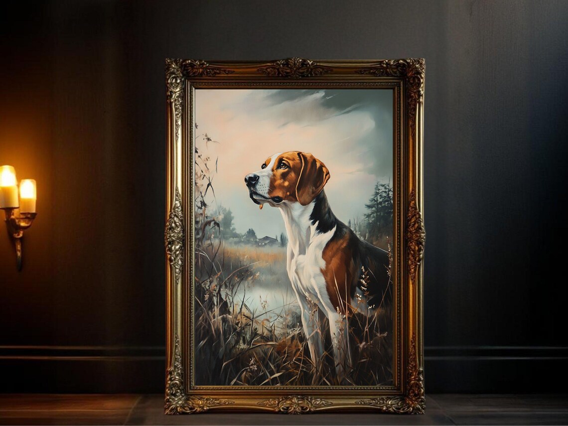 Beagle Dog Painting, Rustic Nature-Inspired Decor