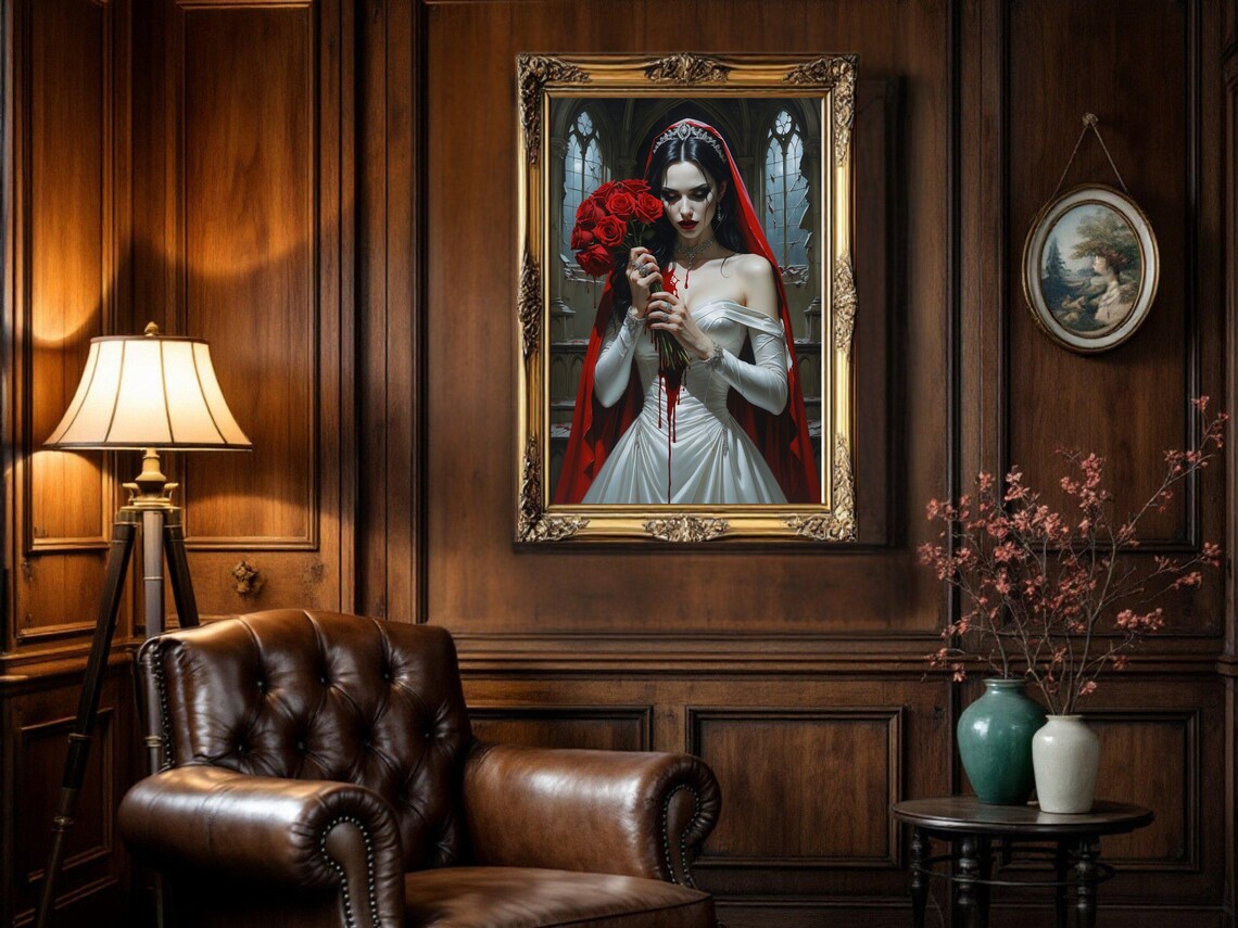 Gothic Bride Art Print, Dark Romantic Vampire Bride - Image 3
