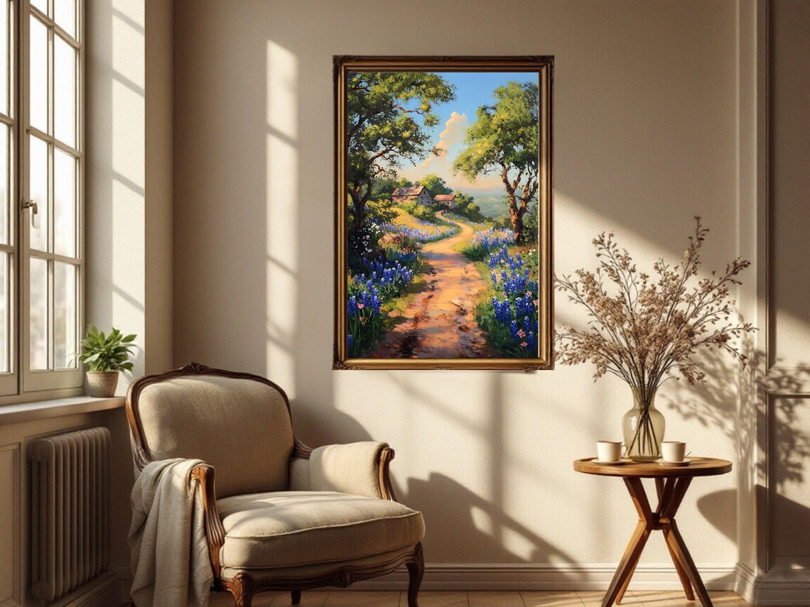 Country Path Village Scene, Landscape Art Print - Image 3