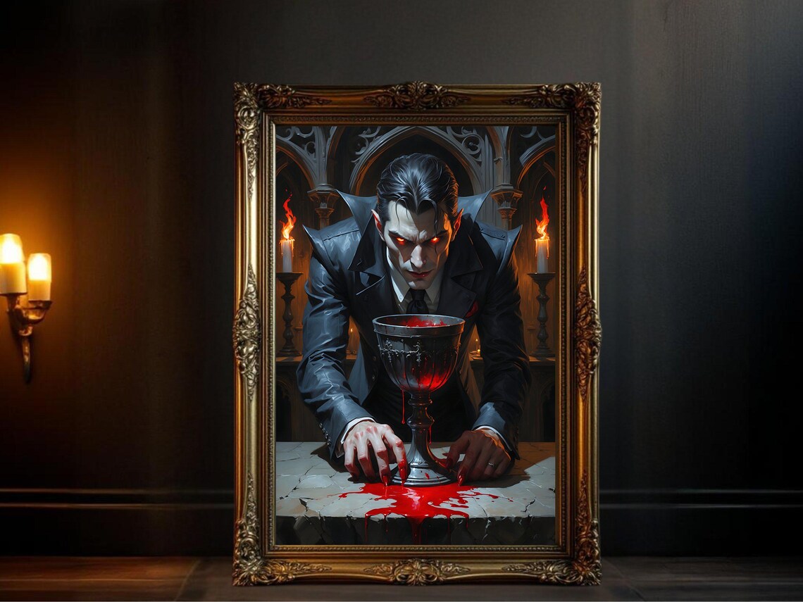 Gothic Vampire Drinking Blood, Dark Fantasy Art Print
