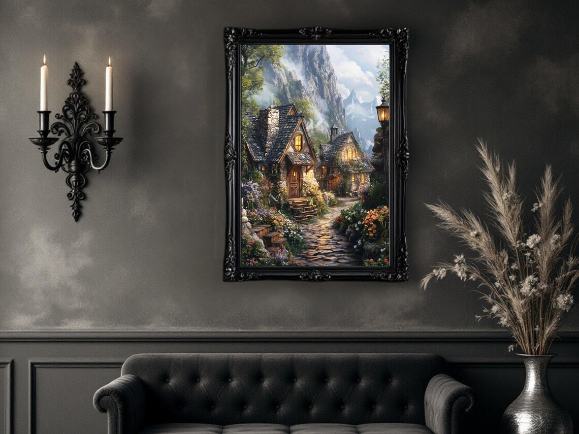 Enchanting Cottage - Rustic Fantasy Village Art Print - Image 2