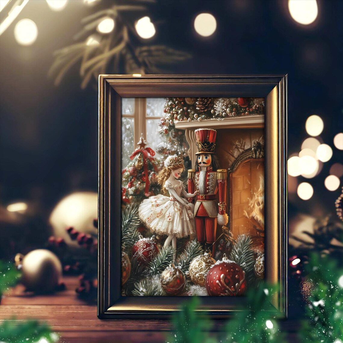 Vintage Nutcracker And Dancer Christmas Fireplace Scene - Image 3