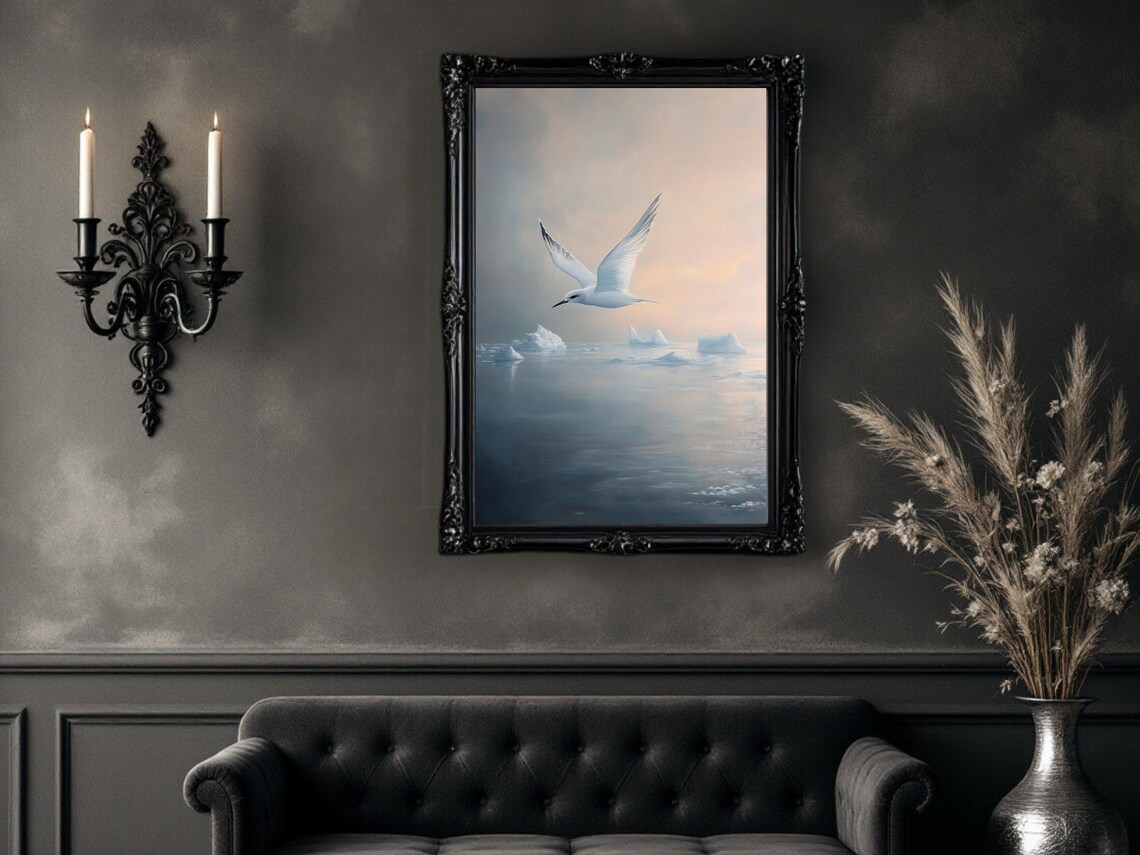 Serene Seagull Over Icy Waters, Coastal Seascape Print - Image 3