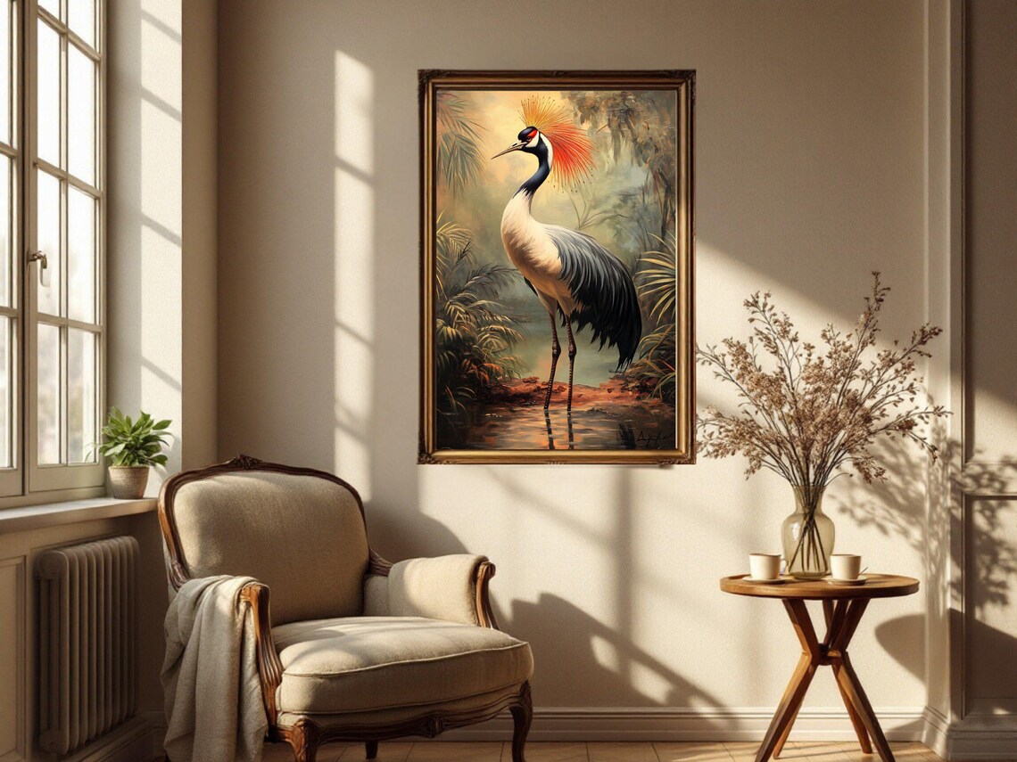 Exotic Bird Crane Painting, Elegant Nature Decor - Image 2