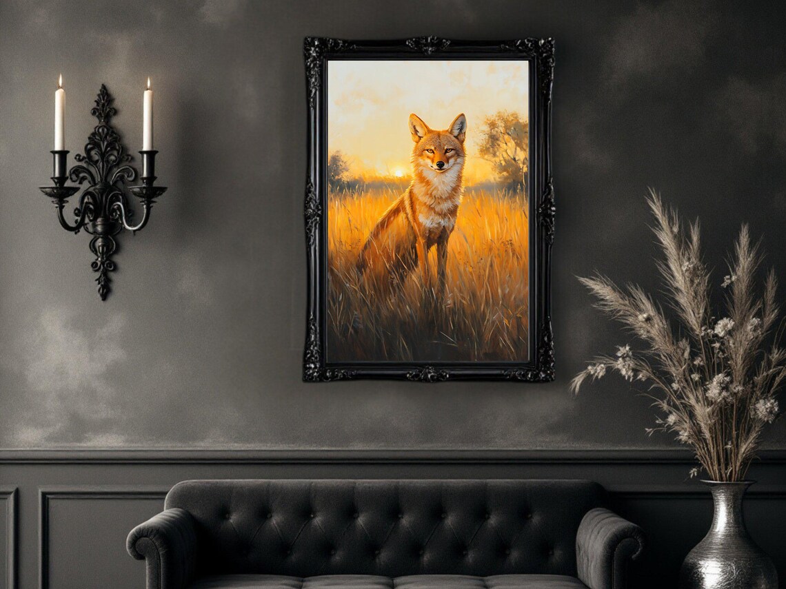 Fox In Golden Field, Rustic Wildlife Art Print - Image 3